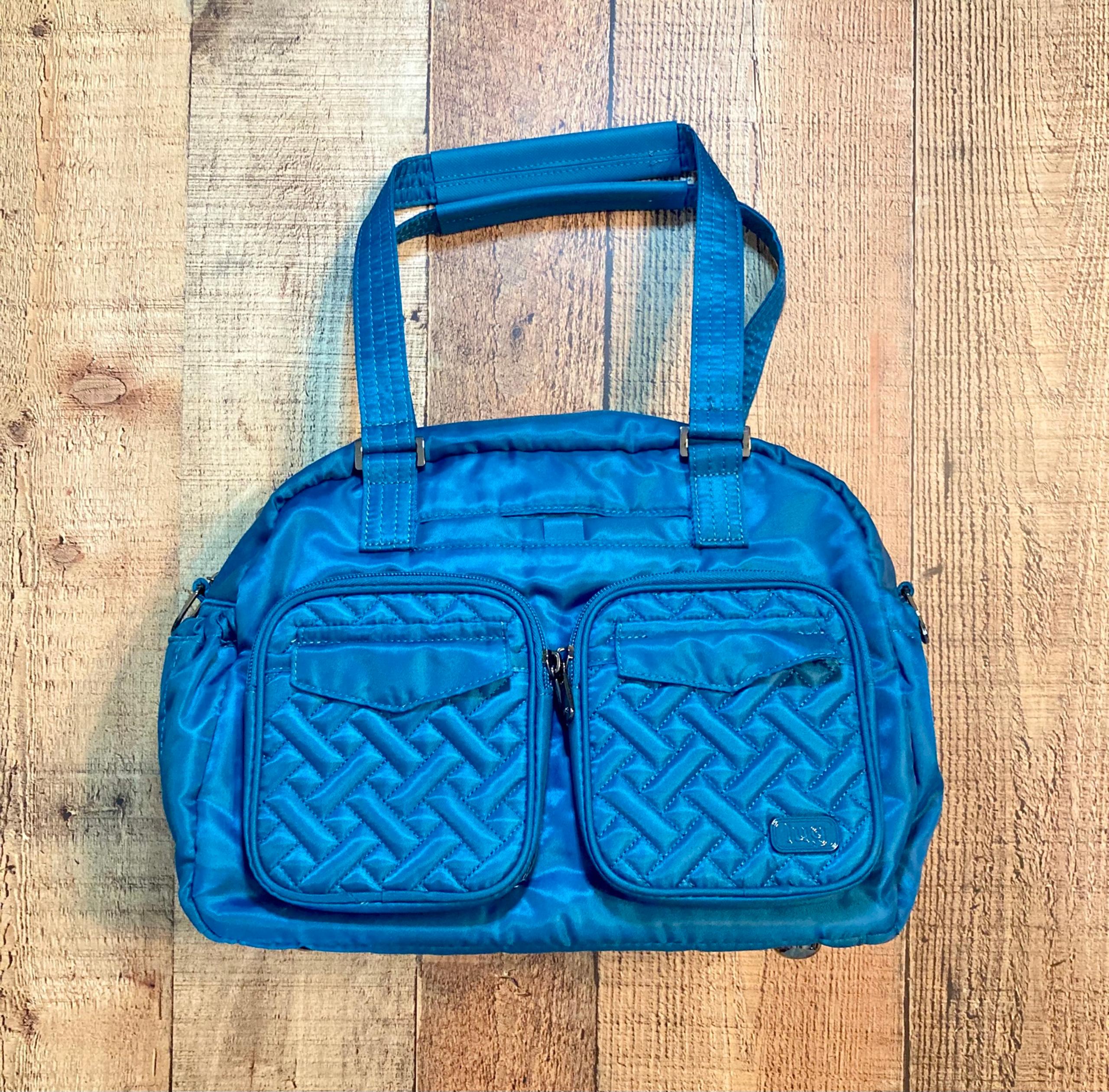 Lug Jumper Tote Bag Teal Travel Pockets Compartments EUC