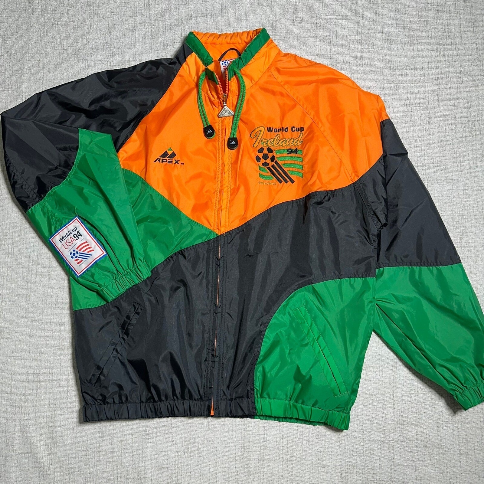 Apex World Cup Ireland 94 Windbreaker Full Zip Jacket Color Block Size Medium
