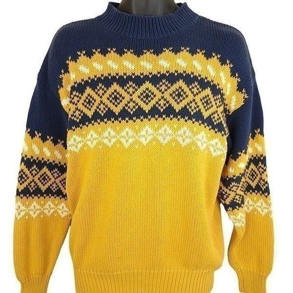 Gap Sweater Vintage 90s Fair Isle Winter Holiday Heavy Knit Mens Size Small