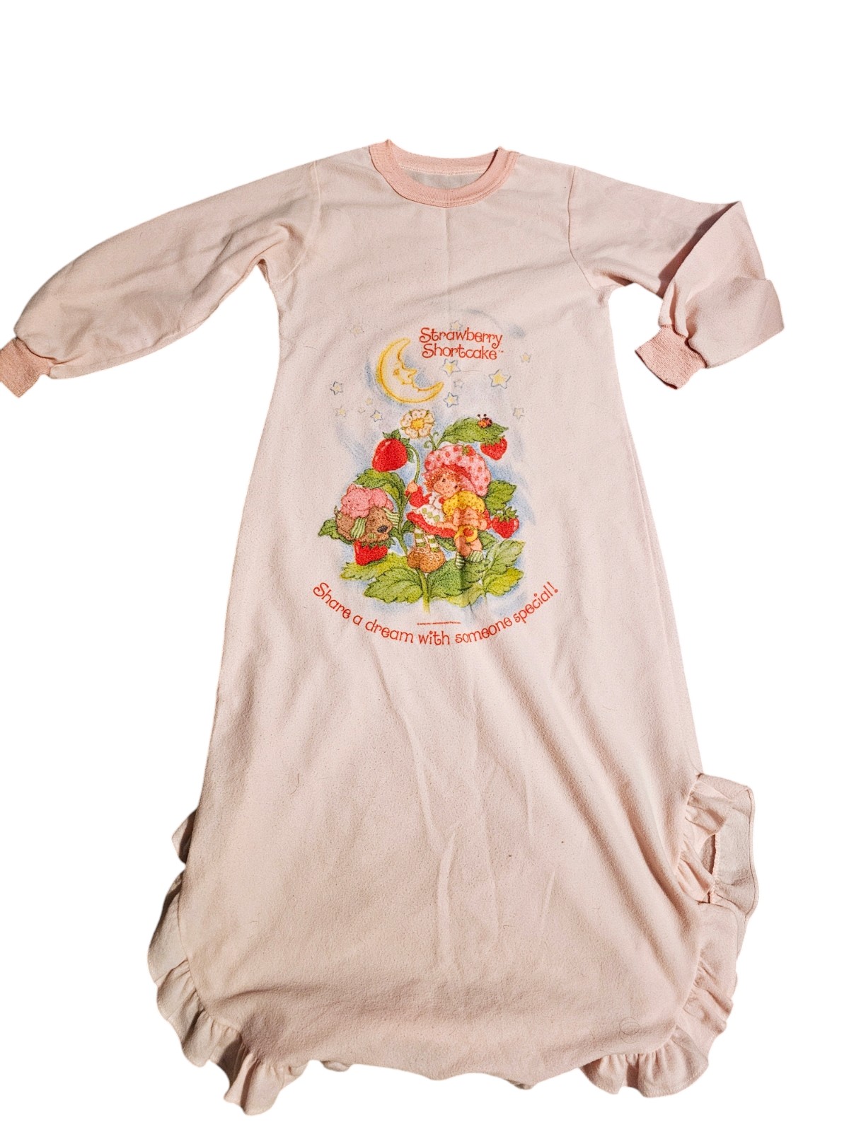 Vintage 1980's Strawberry Shortcake Nightgown Girls Size 8 Pupcake Lace Dumplin