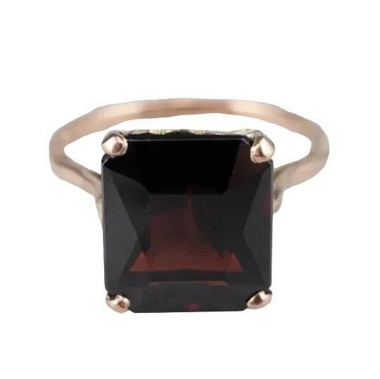 6.15Ct Natural Emerald Cut Red Garnet Solitaire Ring 14k Yellow Gold