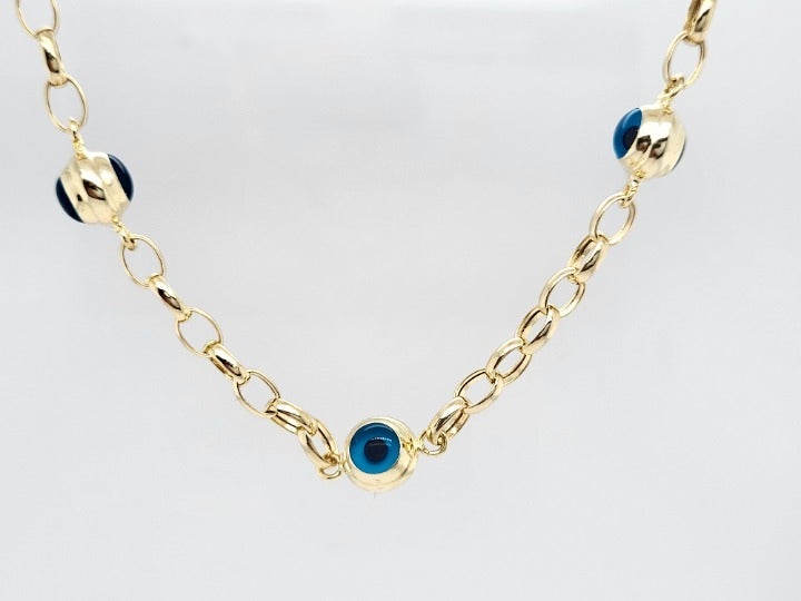 14k Yelow Real Gold Trendy Handmade Evil Eye Charm Bracelet. Good Luck For kids.