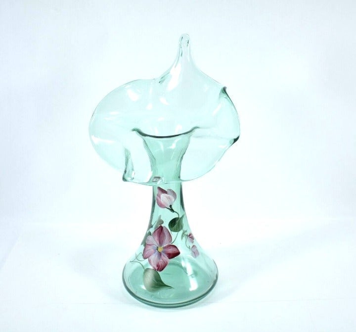 RARE 11 'FENTON' Sea Green Tulip HAND PAINTED Vase JACK IN PULPIT SIGNED