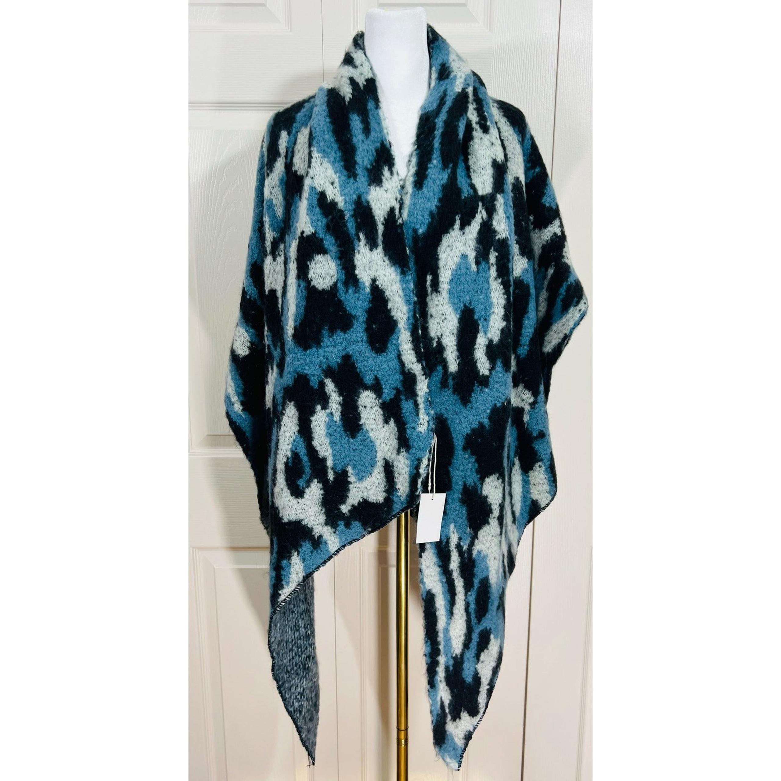 Avenue Zoe O/S Black Blue Grey Asymmetrical Shaw Scarf Soft FreeFlow NWT