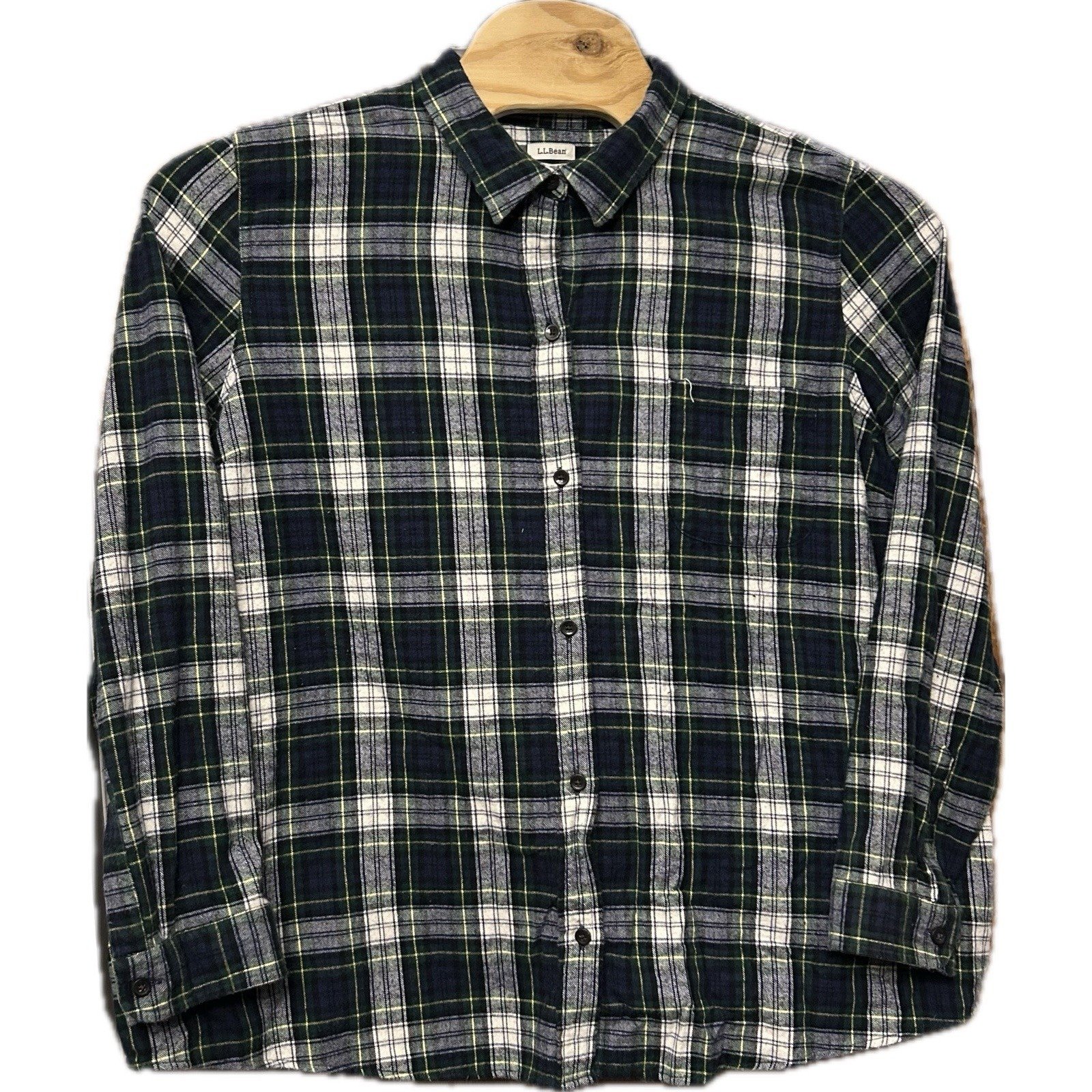 LL Bean Women Size 3X Green Tartan Scotch Plaid Flannel Button Shirt Relaxed Fit