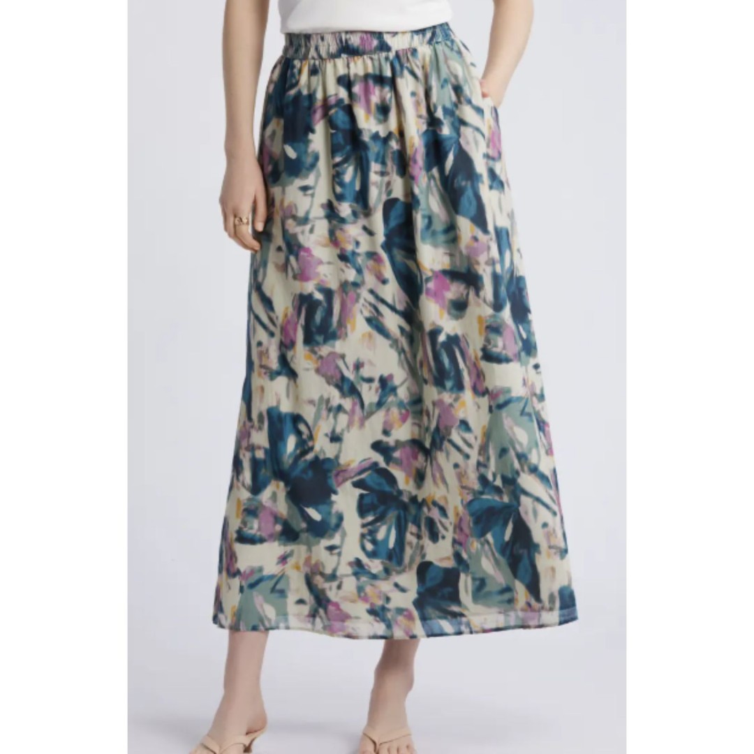 Print Cotton & Silk Maxi Skirt Nordstrom medium