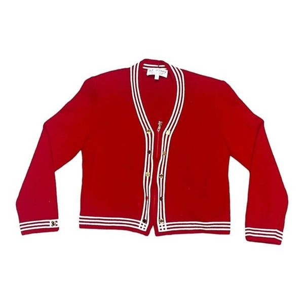 St John jacket knit red white Trim suit blazer size 6 Small Jacket Formal