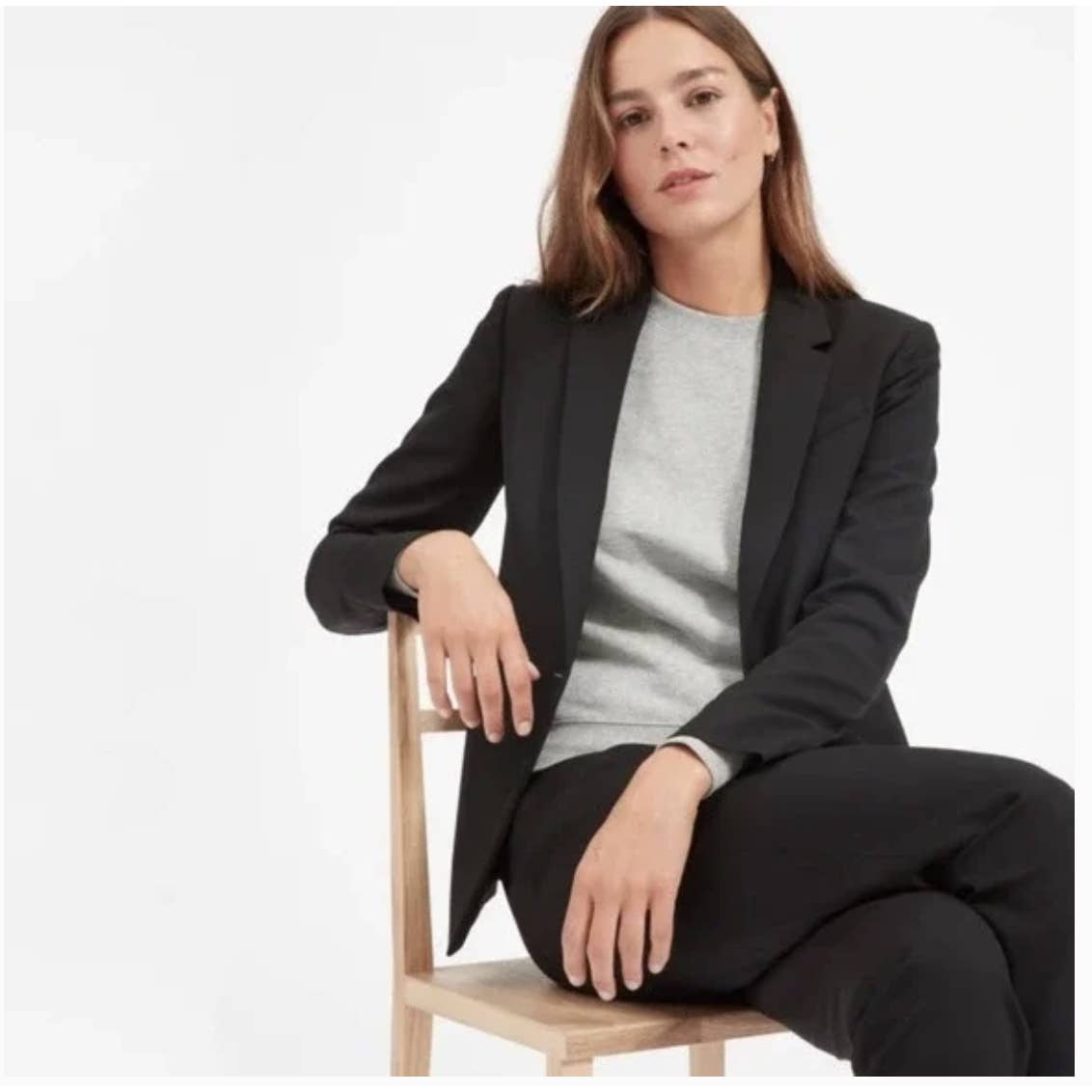 NWOT EVERLANE The Italian GoWeave Classic Blazer 14 Black Single Button Academia
