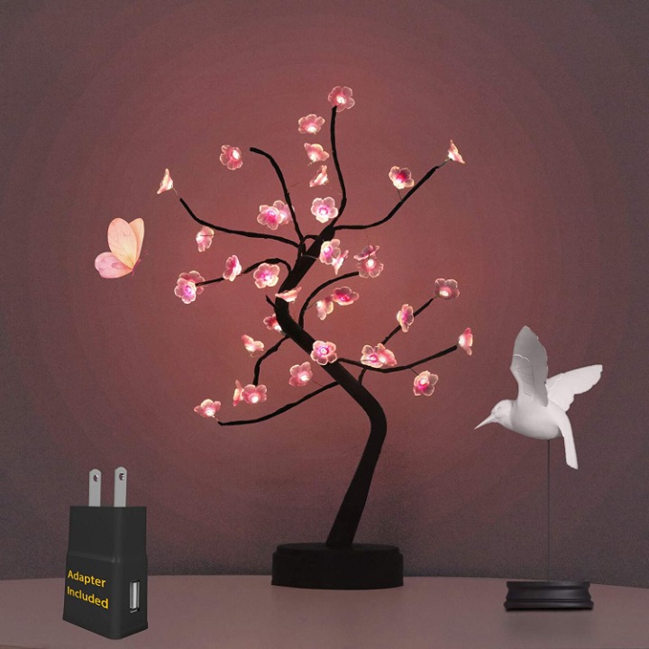 (Pink Cherry Blossom, 36 LED) Bonsai Tree Light with Adapter Included