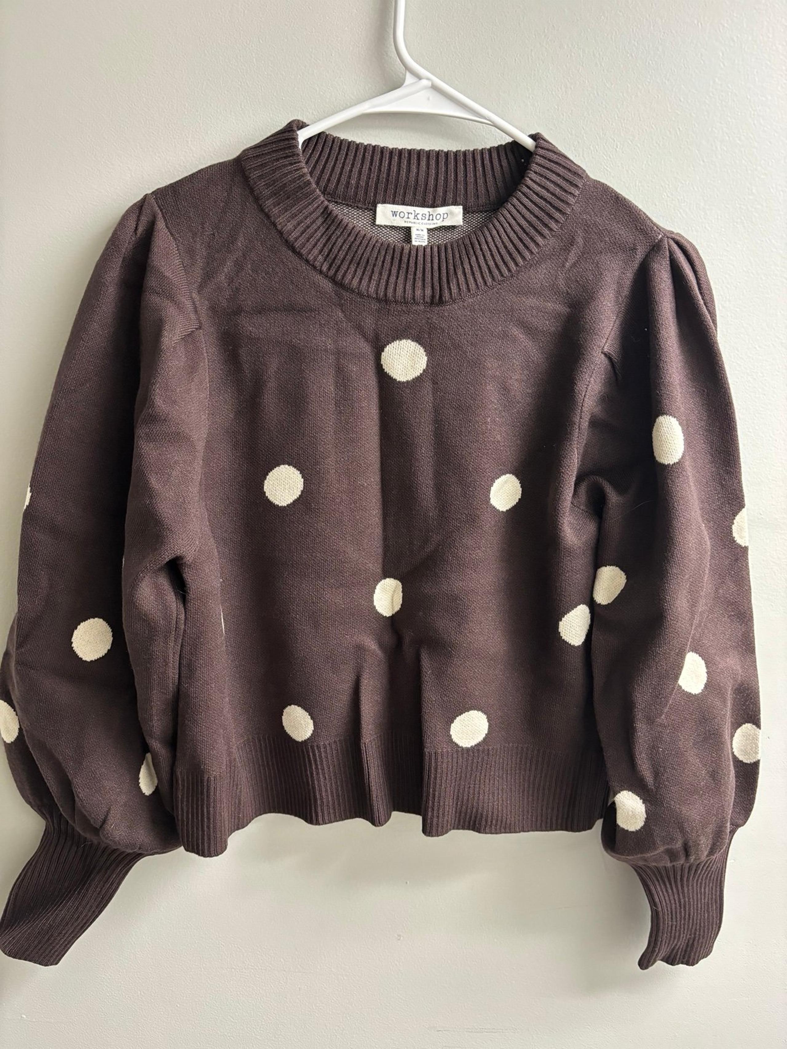 Workshop Republic Clothing Women’s Size M Brown/White Polka Dotted Crop Sweater