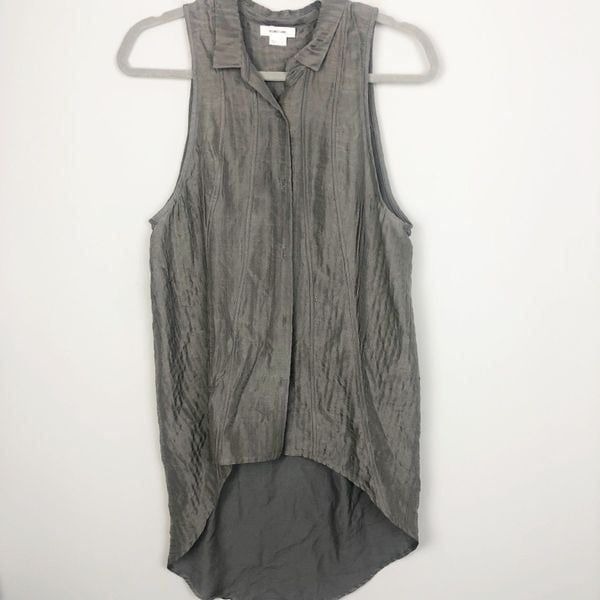 HELMUT LANG | Sleeveless Gray Button Down High Low Silk Top Women’s Size Large