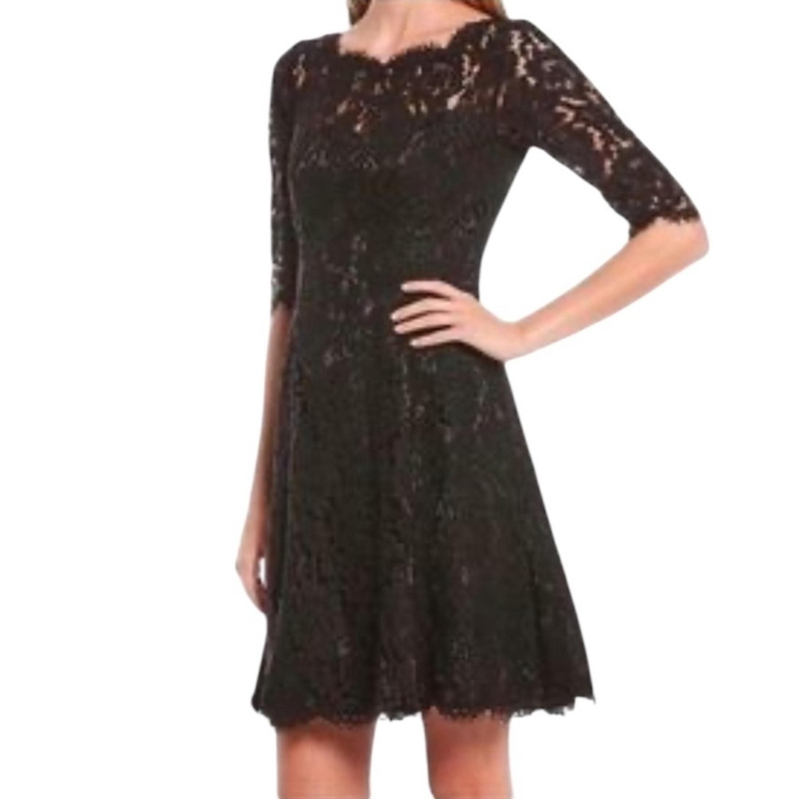 Eliza J Black Lace Sheath Dress Half Sleeves NWOT, size 8