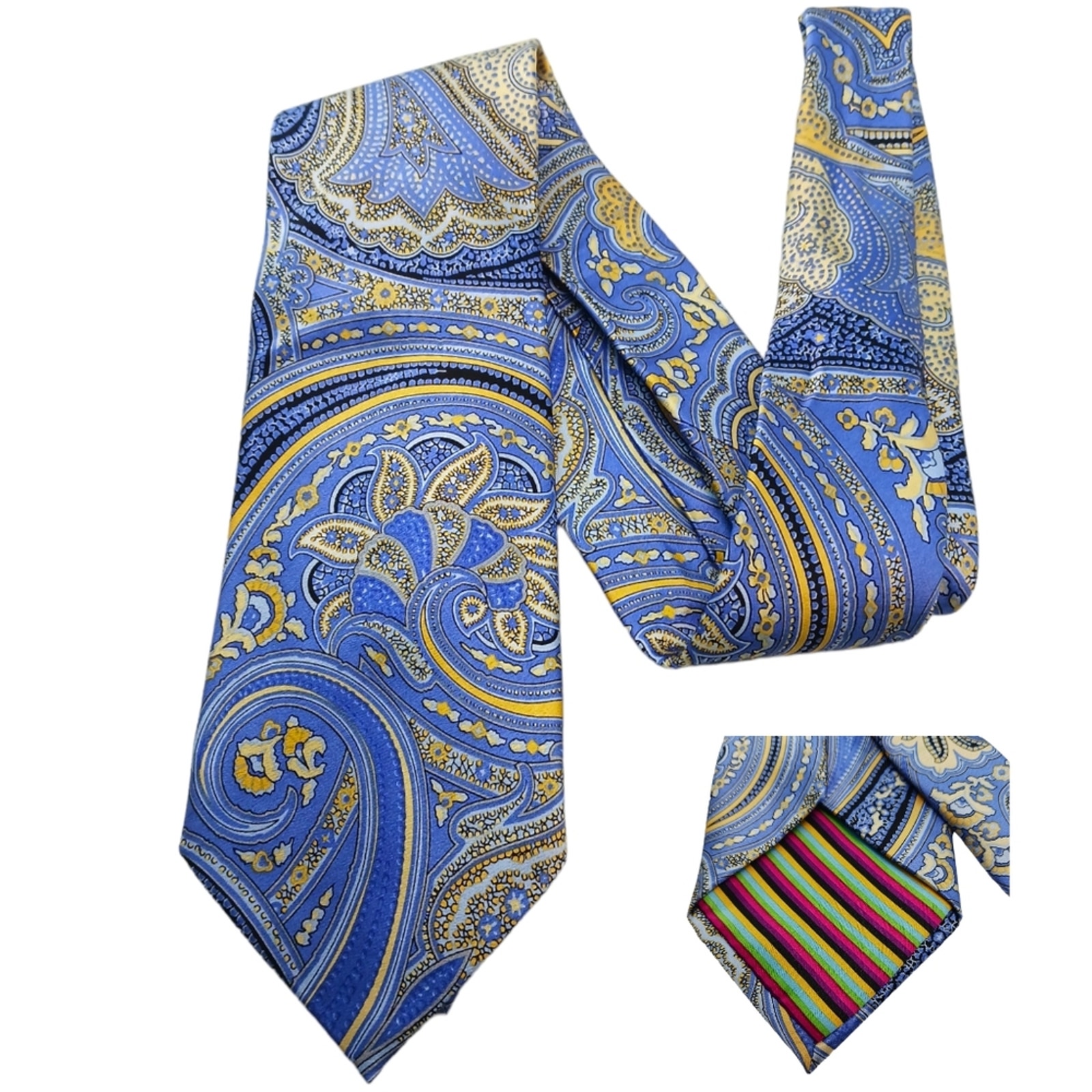 Countess Mara Ments Tie Paisley Blue Multi-Color Yellow Business Bold 58