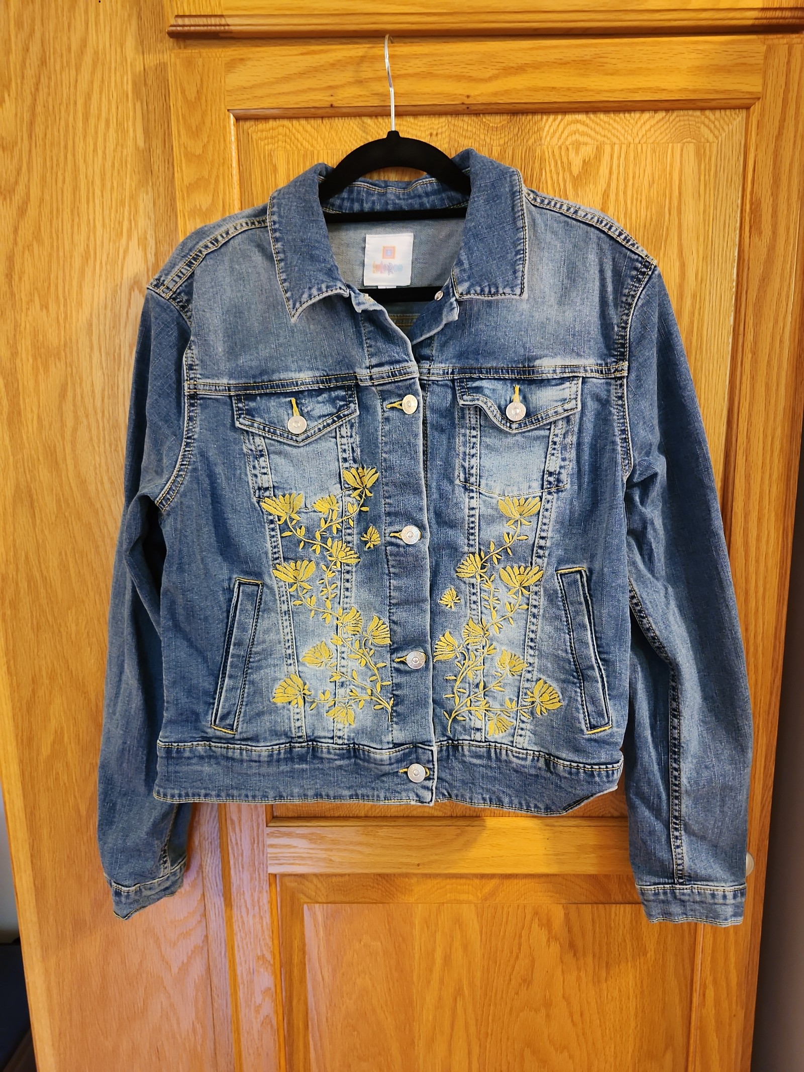 Lularoe Jean Jacket, Yellow sewn in flowers