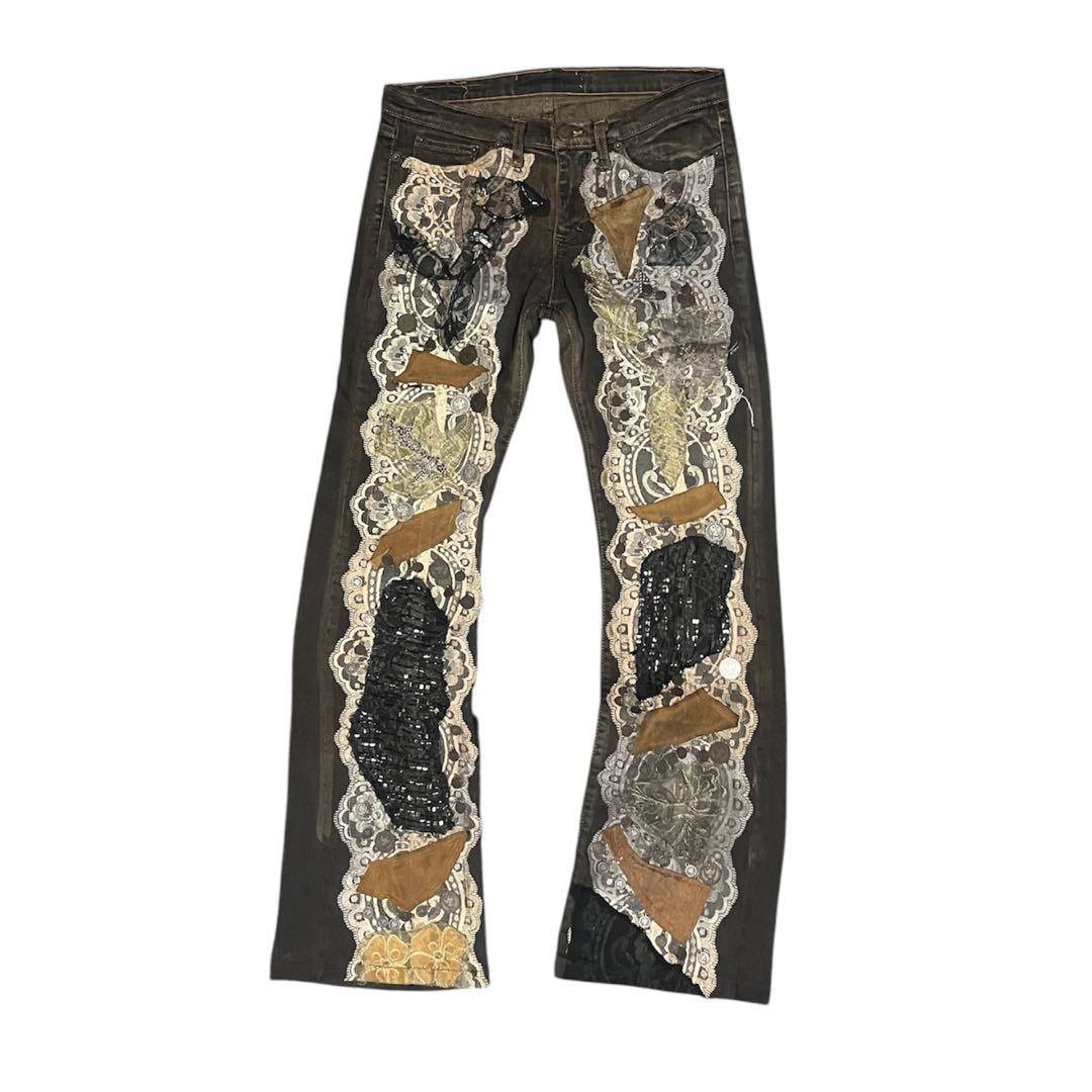 00s decorated flare denim