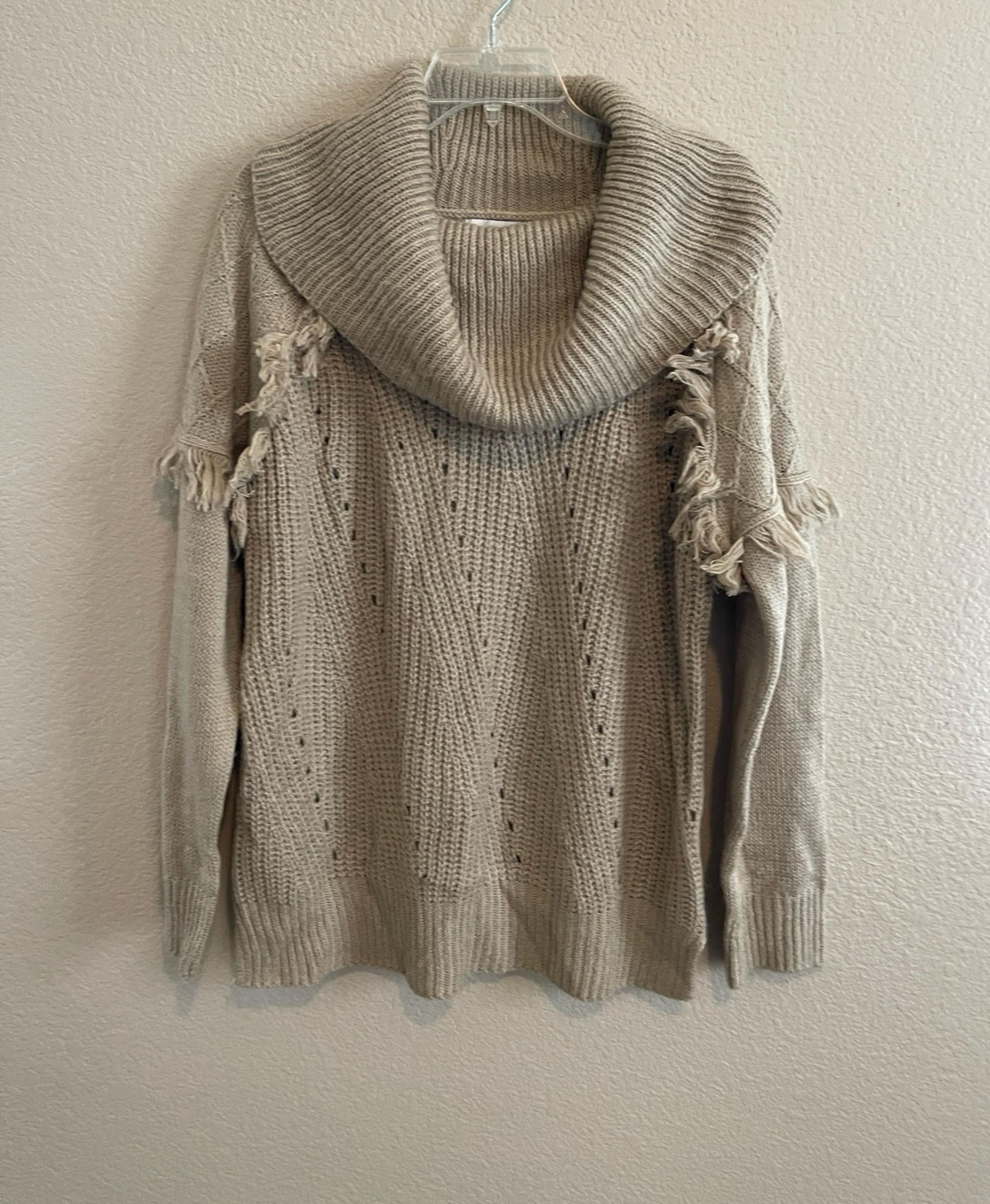 Knox Rose Women's Cowl Neck Fringe Sweater Size XL Beige Tan