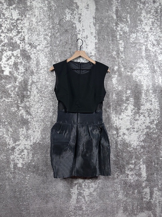New Maje Dress 1 / US Small Womens Rydaf Black Fit & Flare Mini Double Metallic