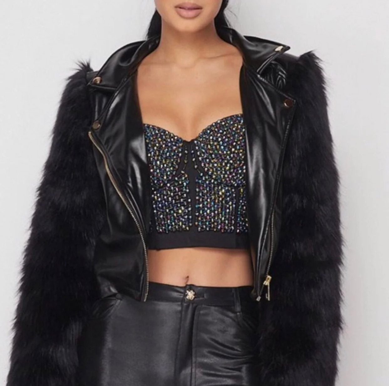 NWT Faux Leather Fur Jacket