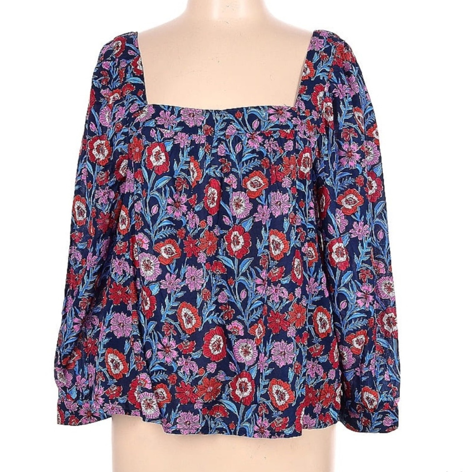 vineyard vines Tisbury Floral Square Neck Top Tisbury Floral/Deep Bay plus sz 2X