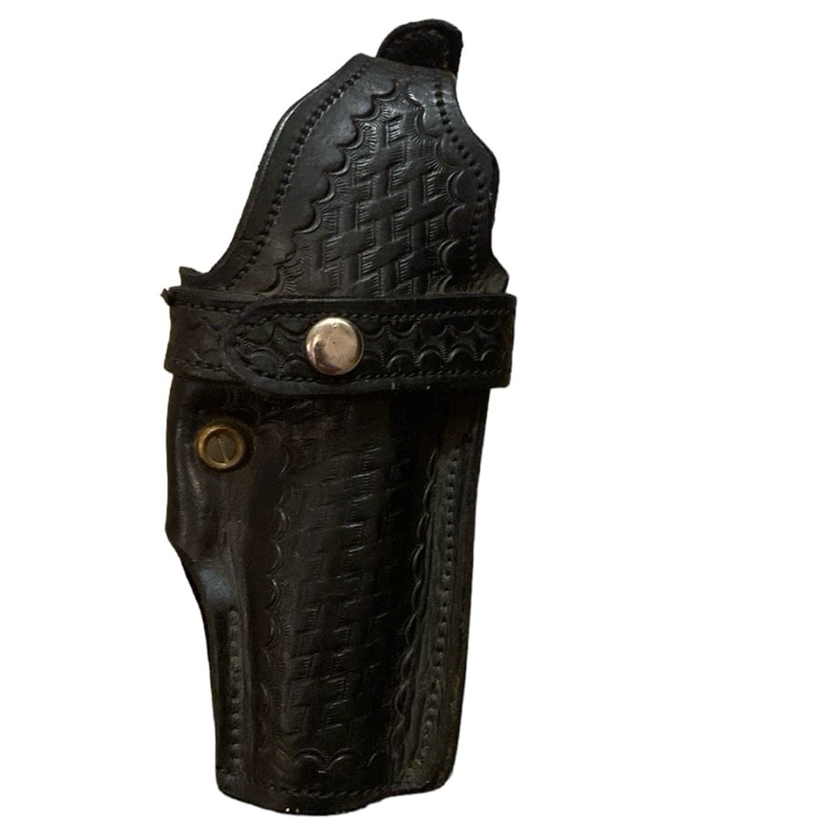 Vintage Leather Gun Holster, Thick Leather, 9” Long, Snaps