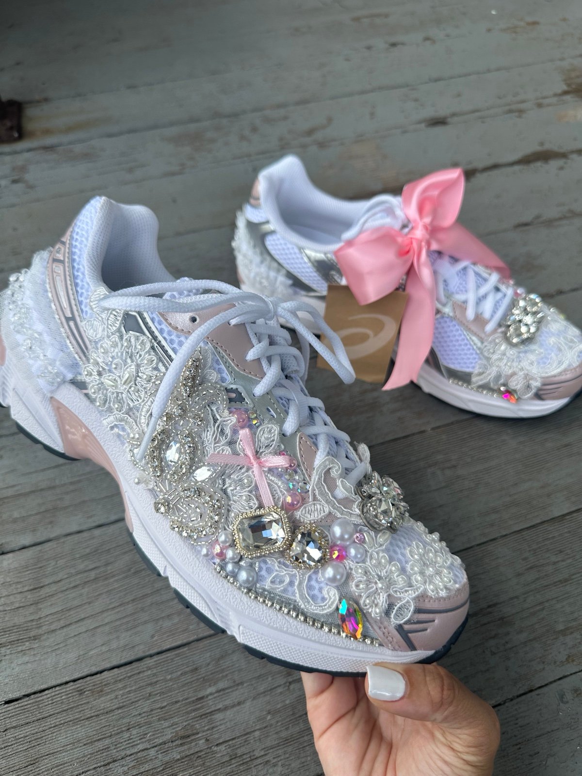 Women’s pink ASICS gel 1130 with bling