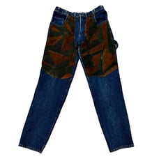 VTG 90s Machine Patchwork Jeans 36x34 Y2K Hip Hop Baggy Carpenter Faux Leather