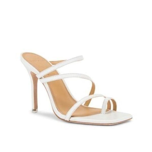 Black Suede Studio Cindy White Leather Mule Sandal Stiletto Size 10.5 NIB