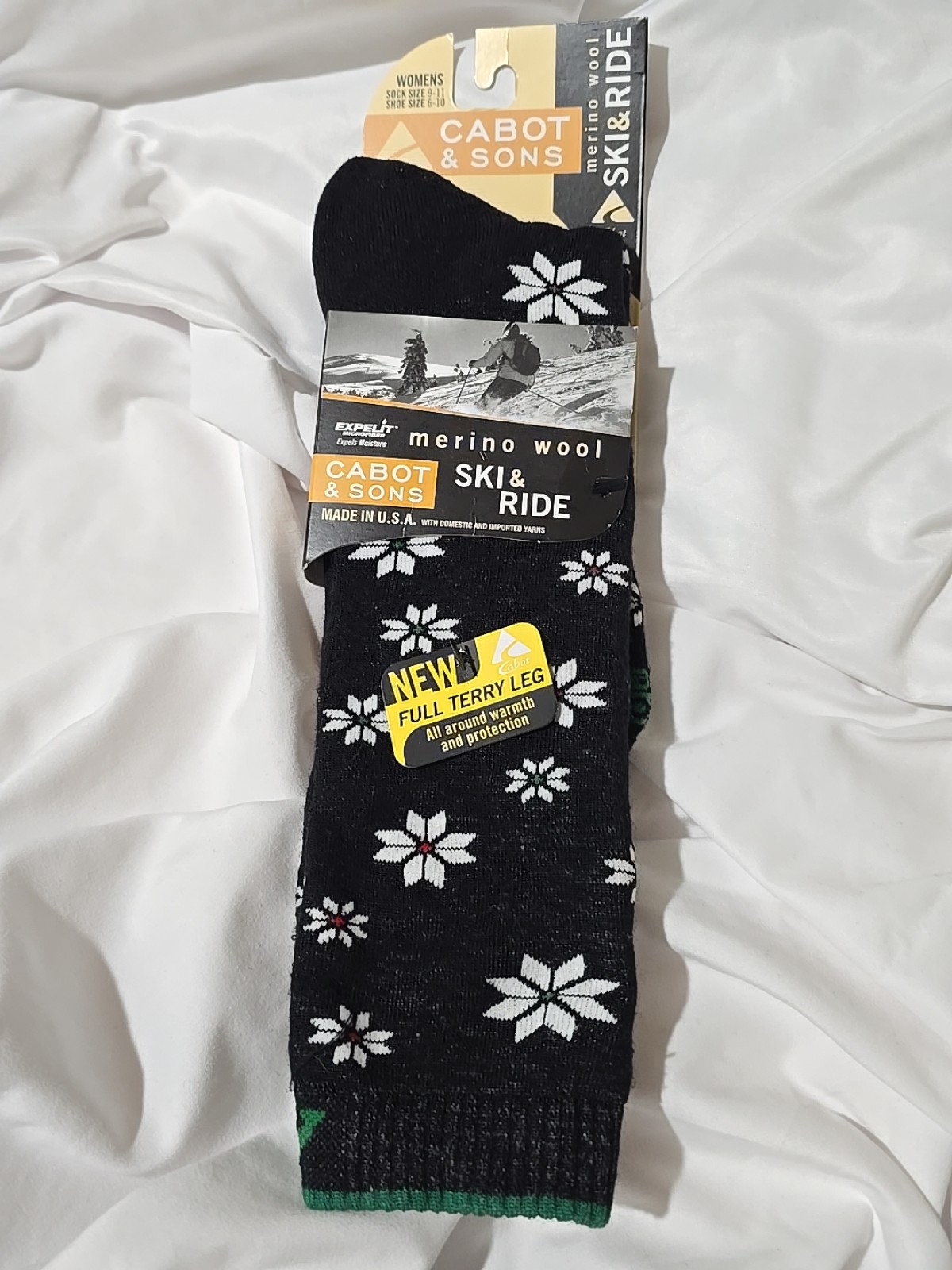 NWT Cabot and Sons Ski & Ride Full Terry Leg Women Socks 59% Merino Wool 1 Pair