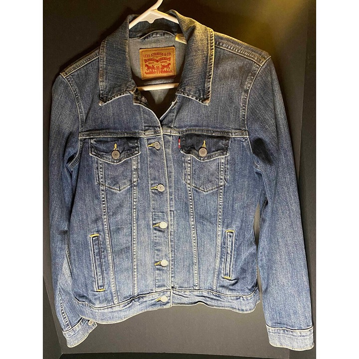 Levis Denim Jean Trucker Button Front Pockets Jacket Womens S