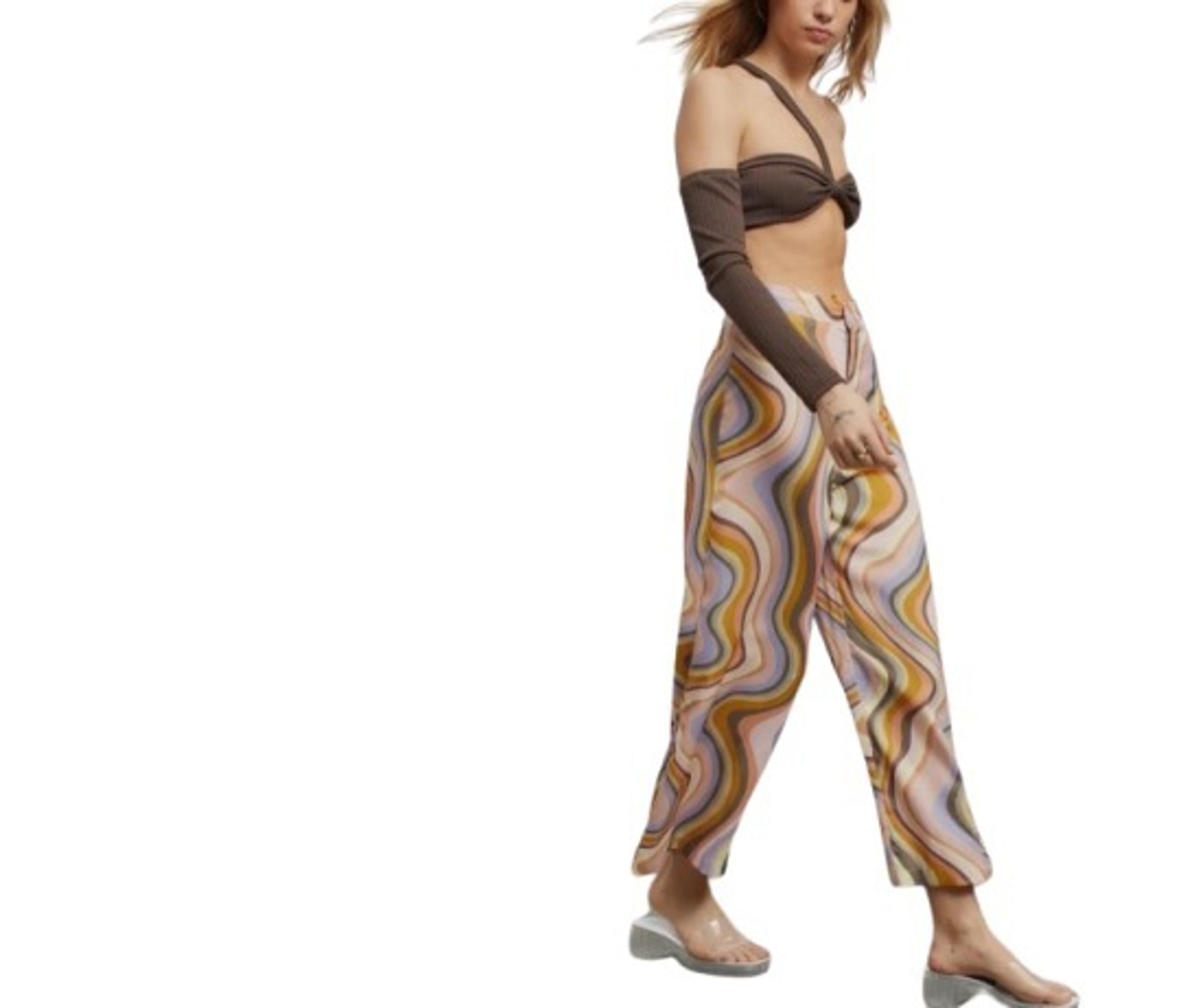 Urban Outfitters Womens Retro Swirl Print Wide Leg Crop Trousers Pants JR S