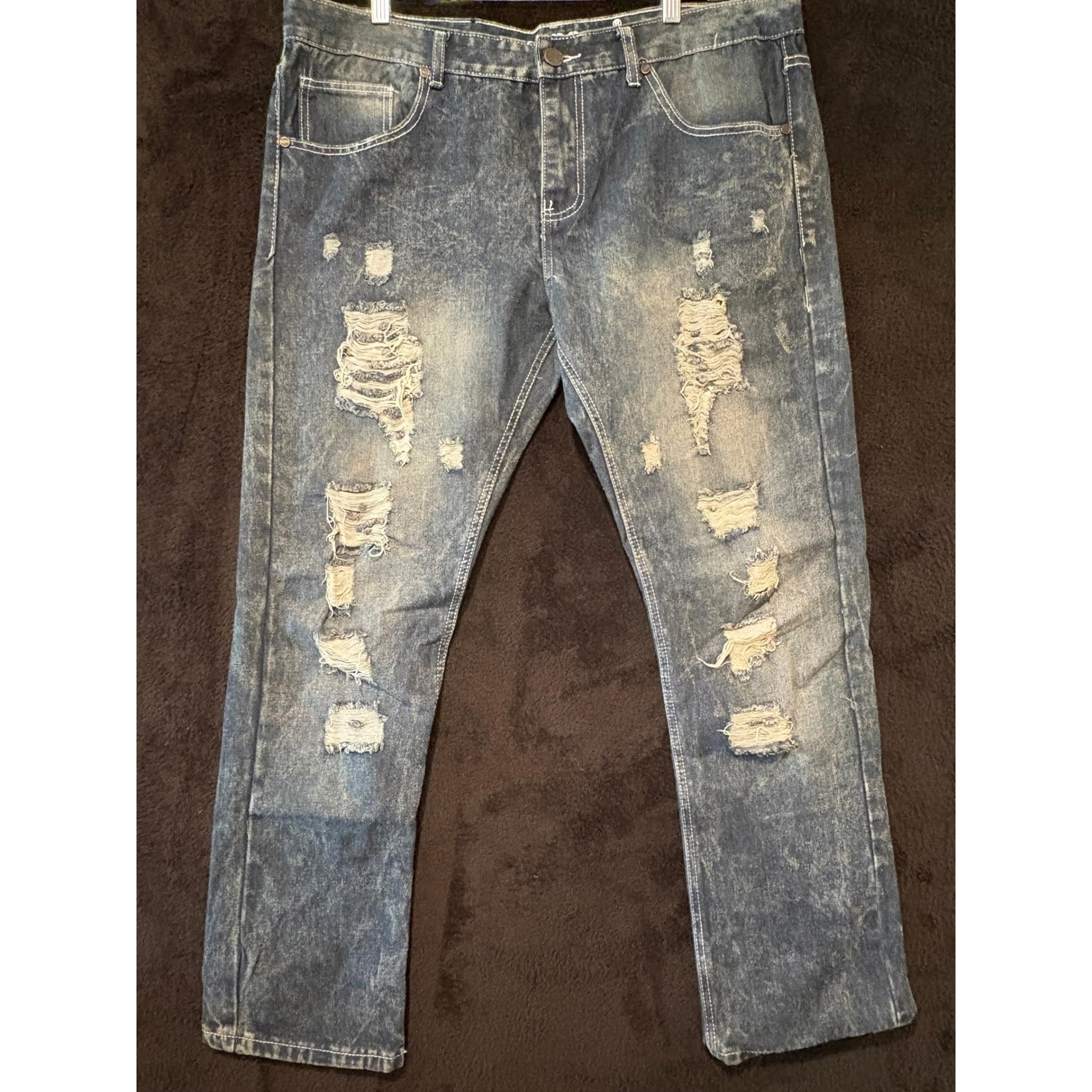 True Rock Distressed Denim Jeans Ripped Blue Wash Mens Size 38
