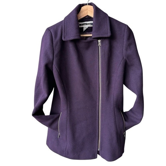Kristen Blake Jacket Pea Coat Purple Wool Blend Zip Preppy Business Size Medium