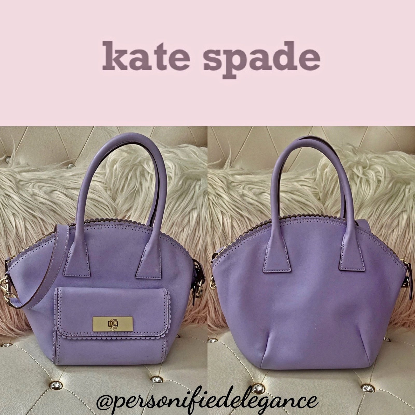 Kate Spade Palm Springs Maggie Lavender Scalloped Leather Satchel Crossbody