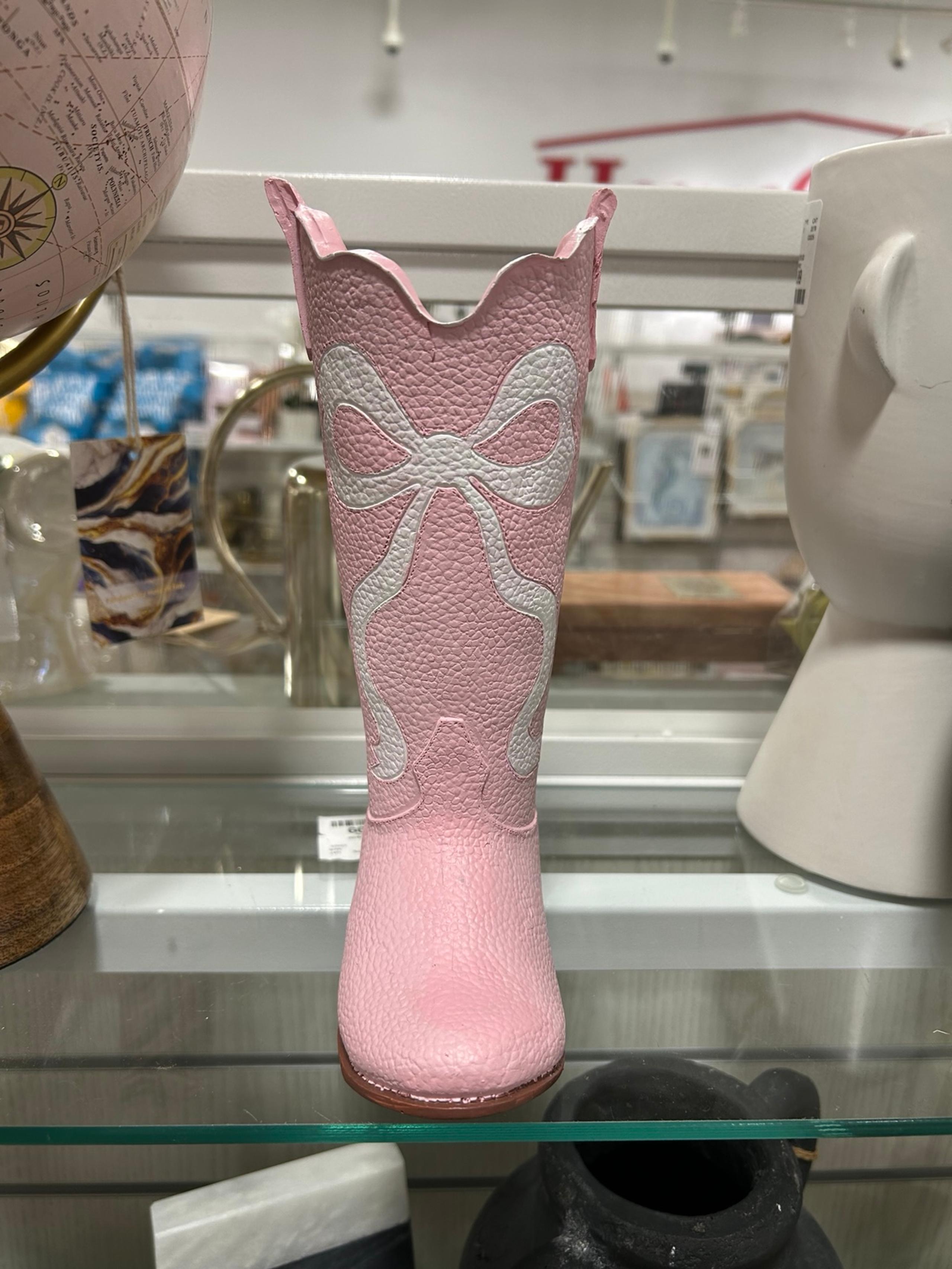 Pink Coquette Bow Boot Vase