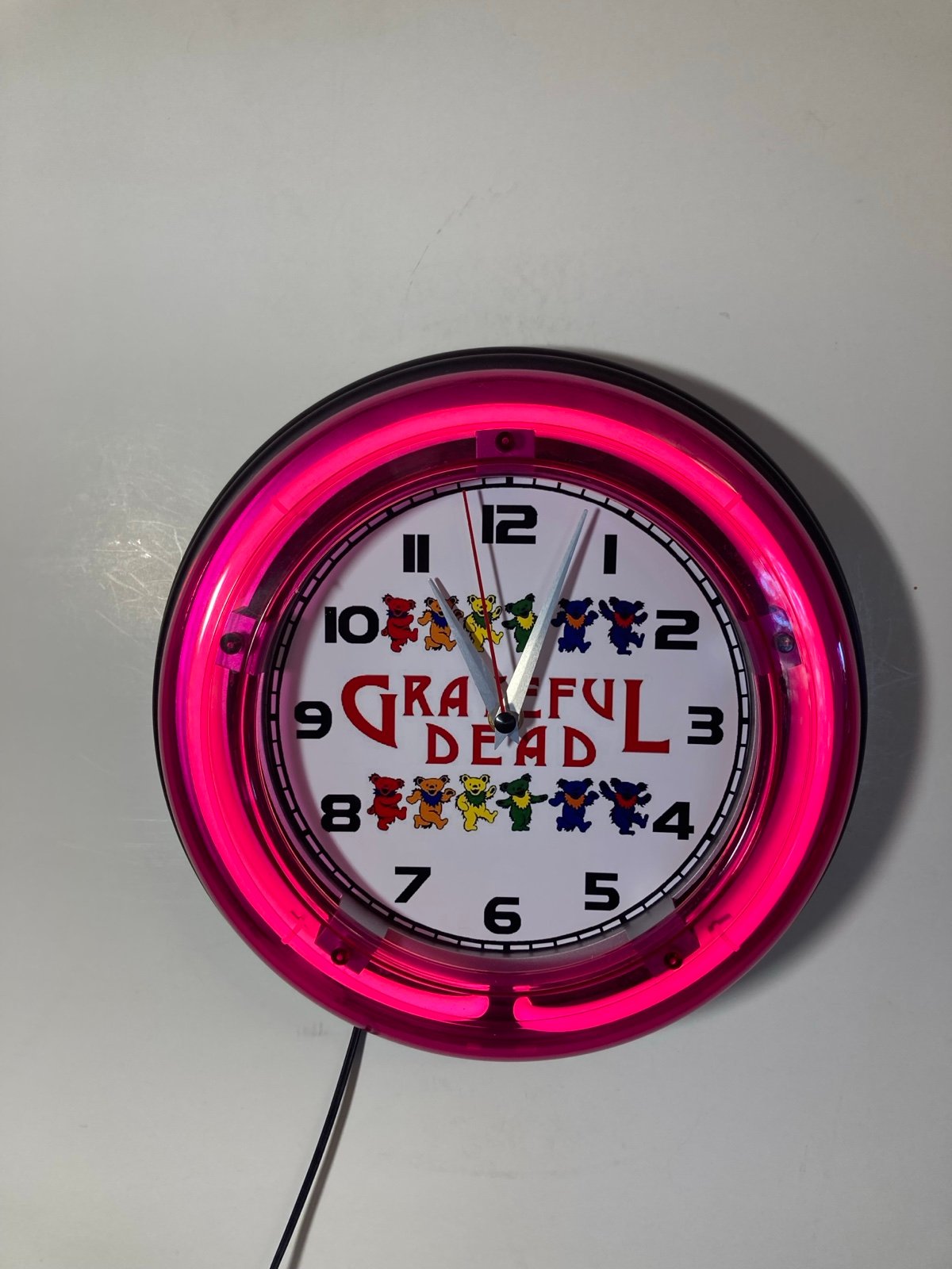 Grateful Dead dancing bear logo neon wall clock