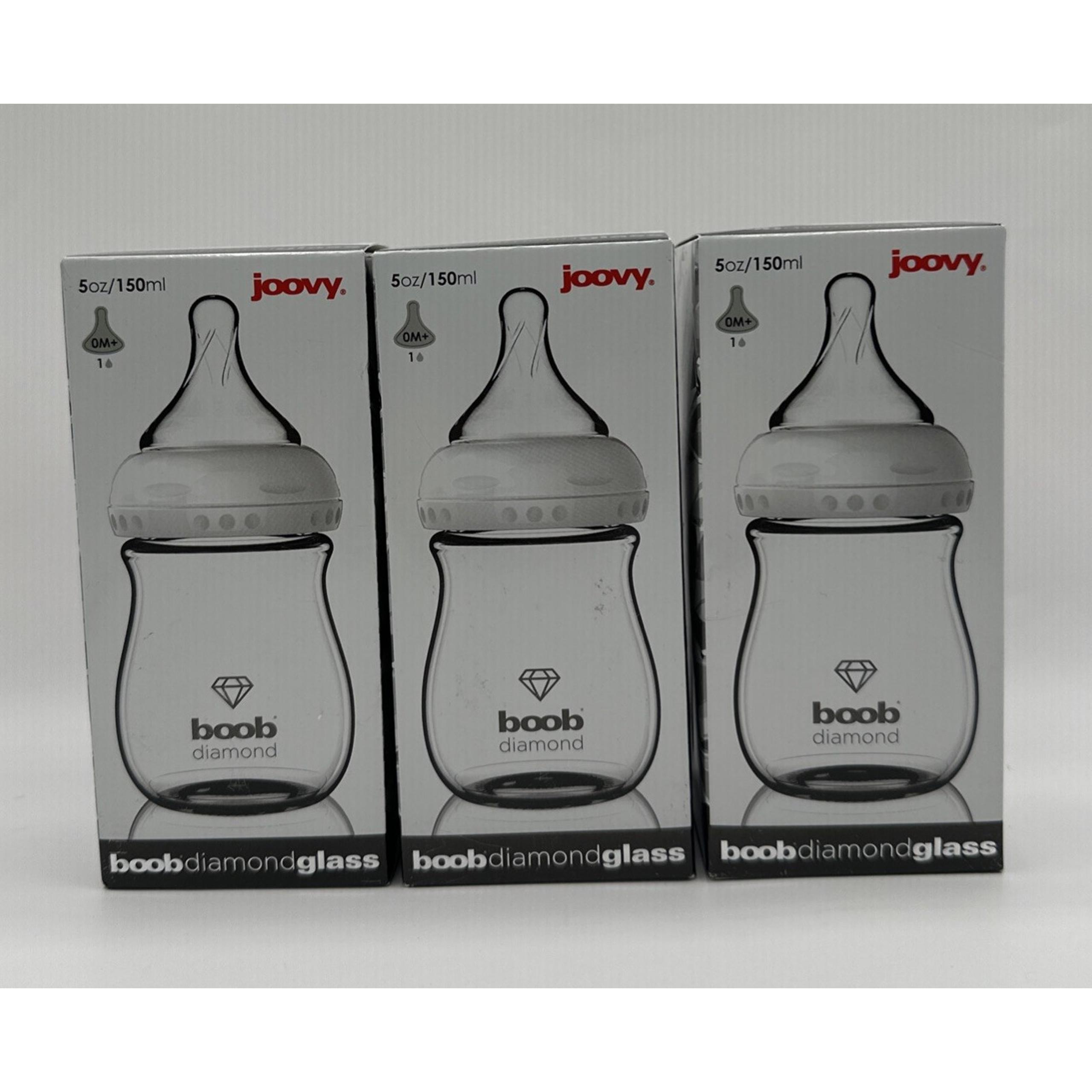 3 Joovy  Diamond Glass Baby Bottle 5oz/150ml 0M+ Single Hole Nipple