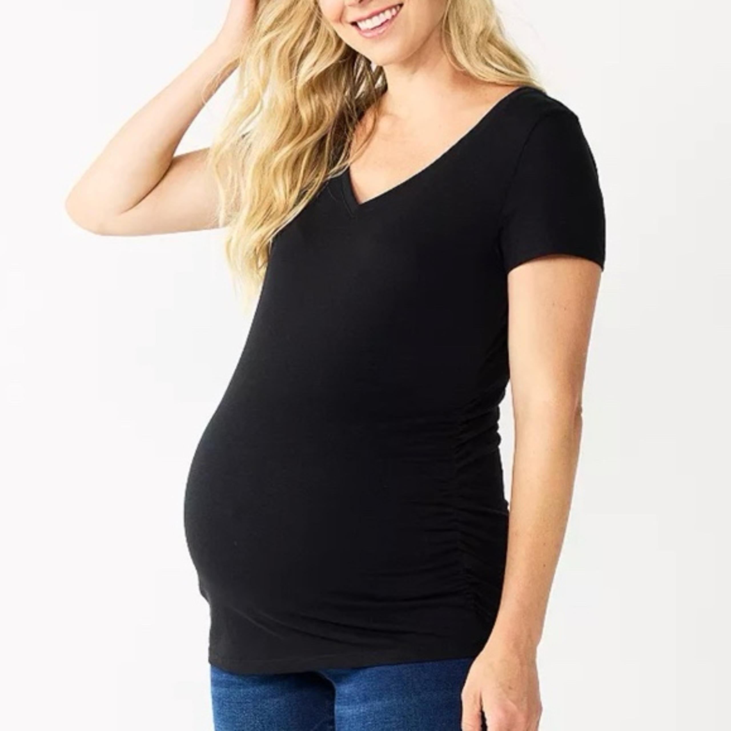 Sonoma maternity black v-neck cotton stretch short sleeve tee size medium