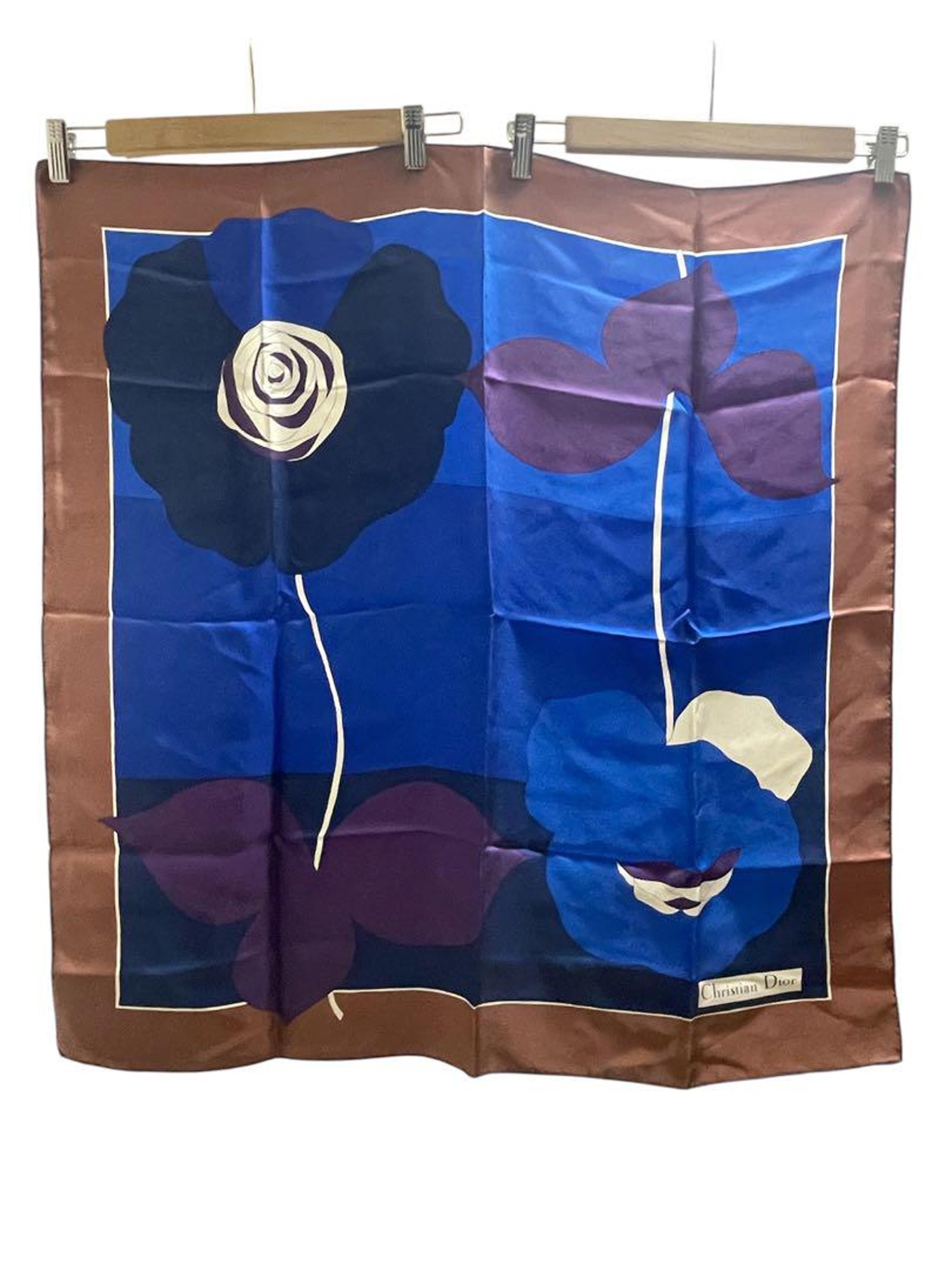 Christian Dior Dior Scarf Floral Brown Blue