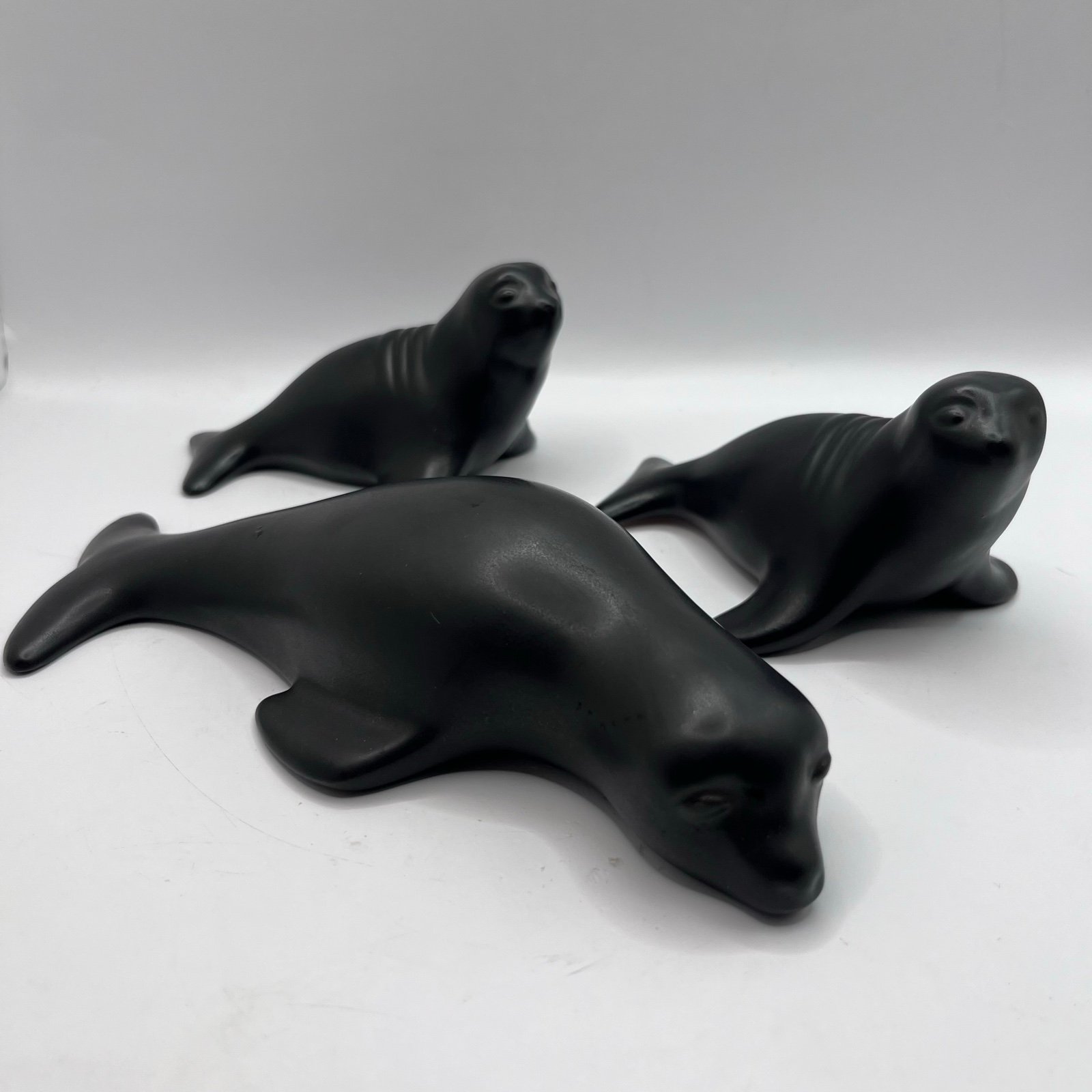 Carmel Black Glazed Ceramic Harbor Seals Mother & Young Pups Qty 3
