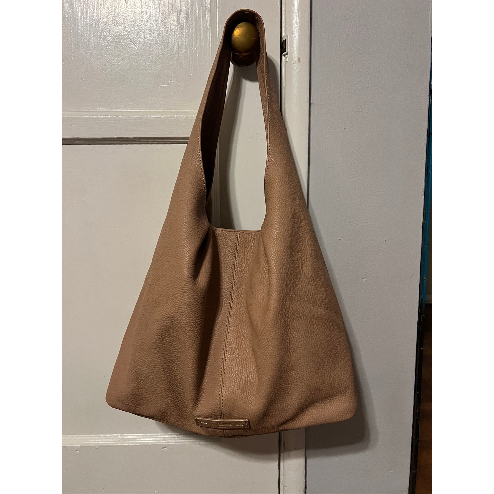 Dune London Dashiing Camel Leather Seam Detail Slouch Bag