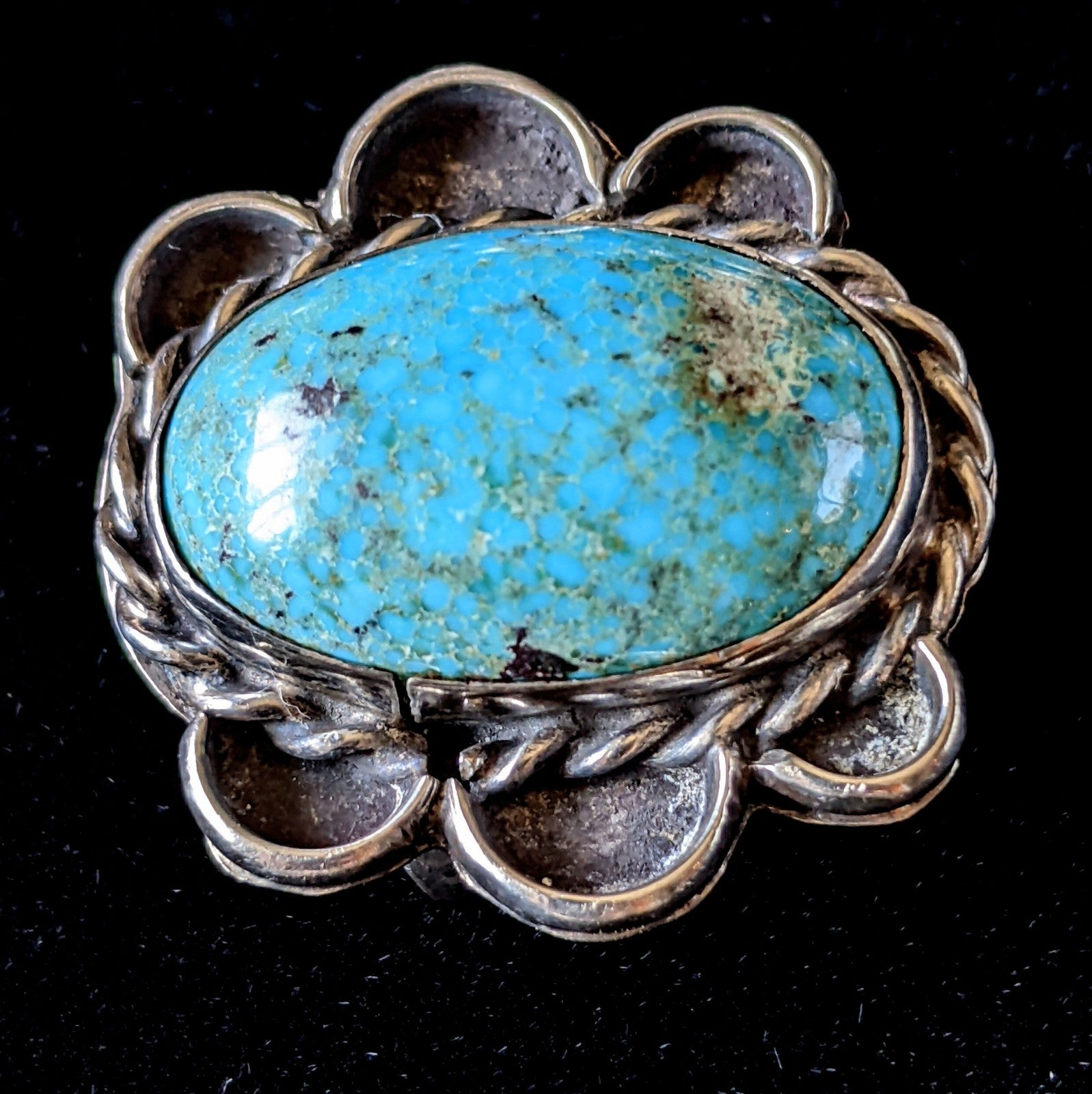 OLD Pawn Size 12 Fine Spiderweb Kingman Turquoise Sterling Silver Ring