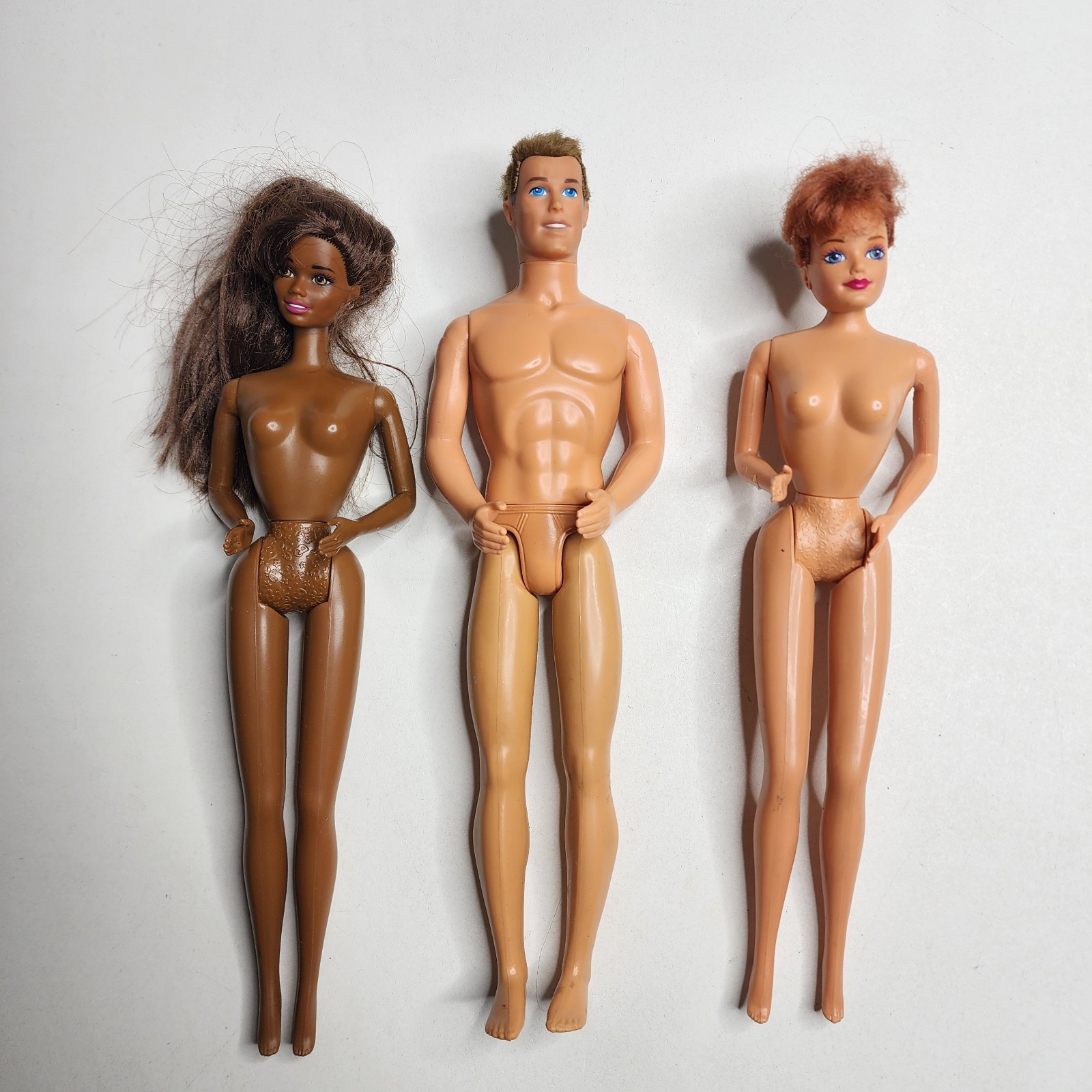 Vintage 1980s Lot of 3 Barbies Ken Black African American Red Real Hair