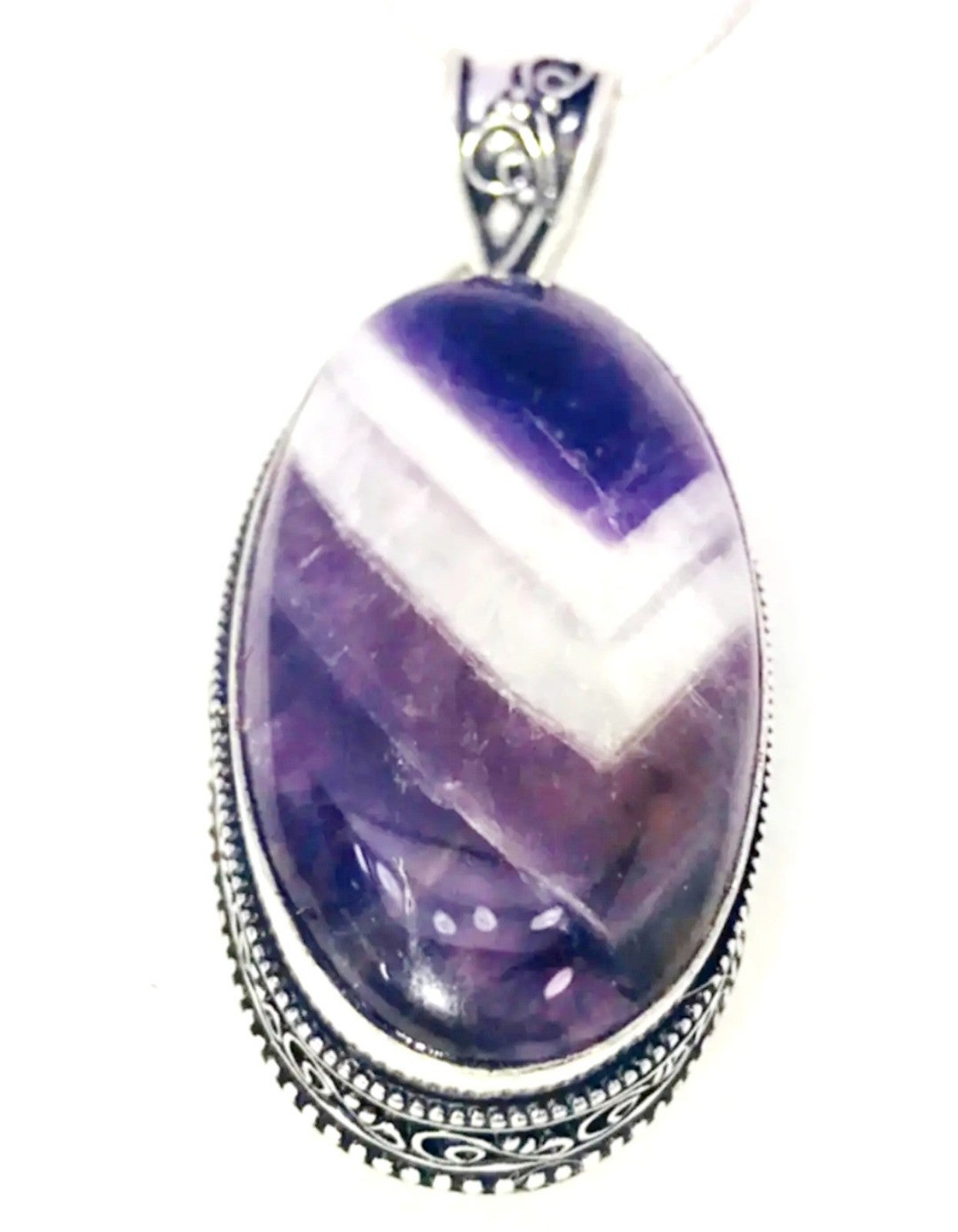 Natural banded purple ethyst large oval stone necklace new!