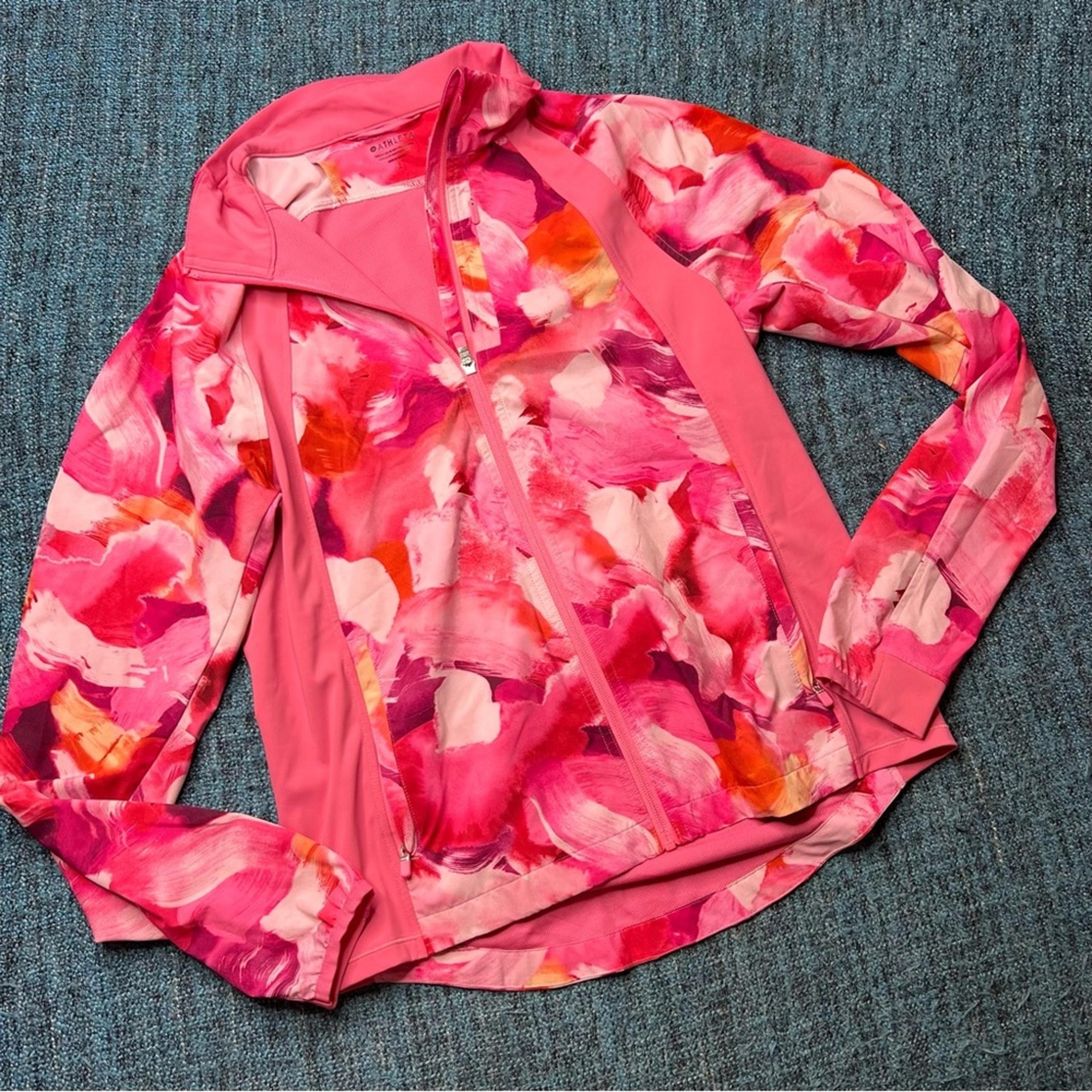 Athleta Run With It Painted Energy Coral Zip Up Athletic Jacket Women's Small