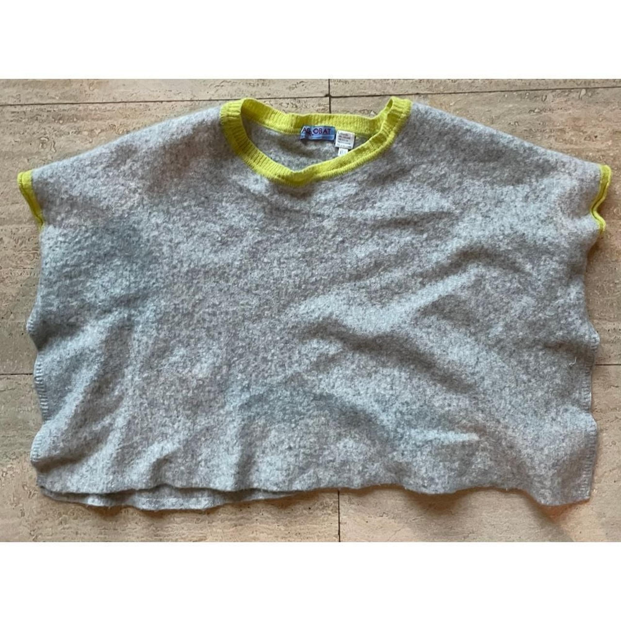 Acrobat Luxury Wool Blend Cropped Sweater with Neon Yellow Trim XS/S