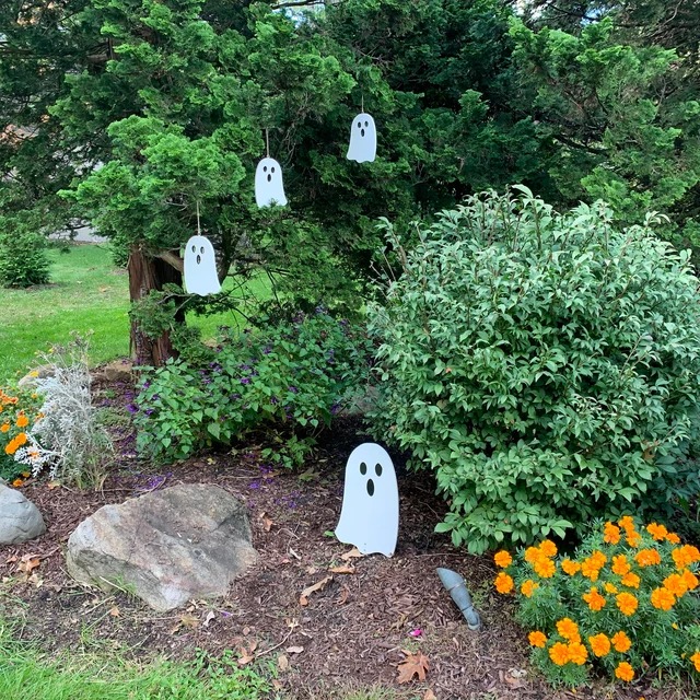 Set of Three Halloween Ghost Hanging Fall Decoration, Wood Signs image 1 Set of