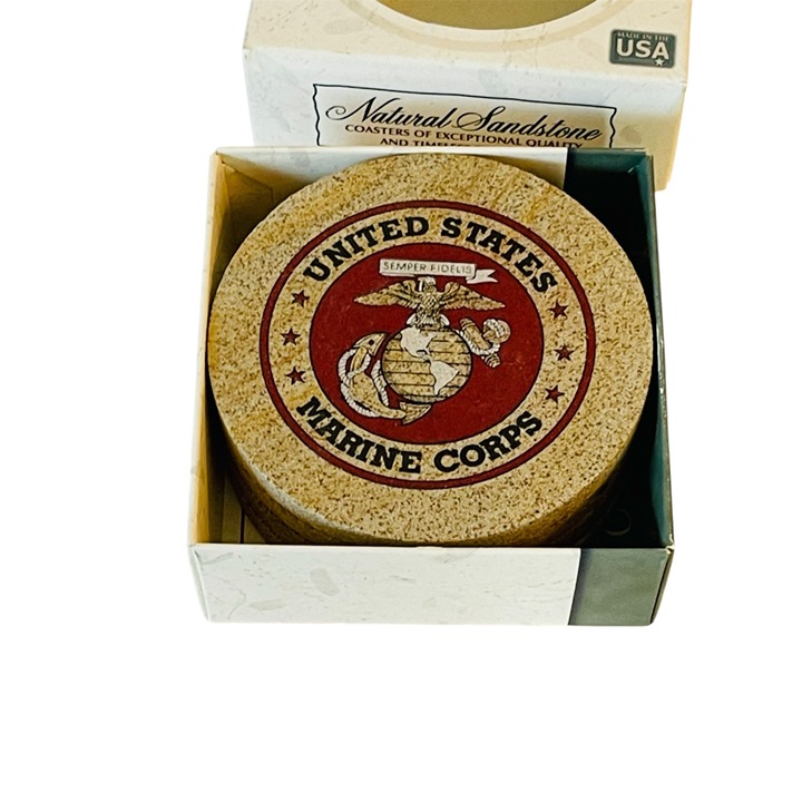 Coaster Set USMC Marine Corp Sandstone Thirstystone 4 pc set