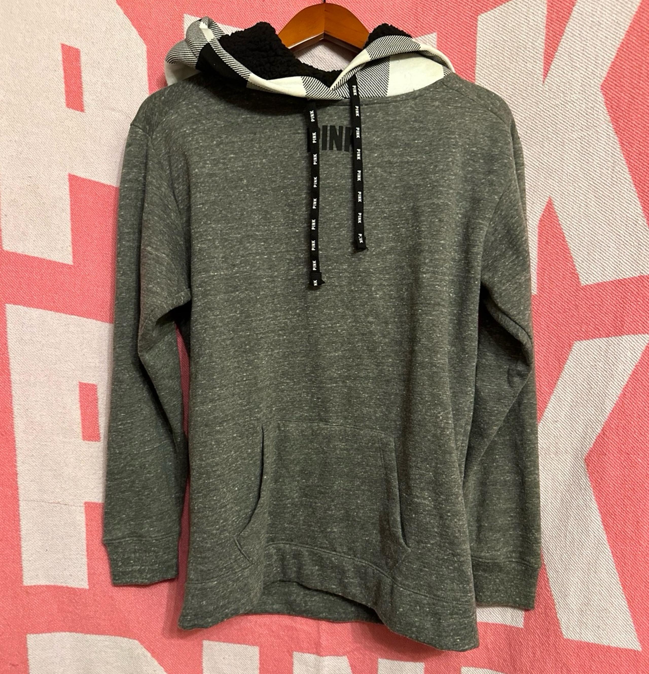 Victoria’s Secret PINK Pullover Hoodie Size XS With Buffalo Plaid Sherpa Hood