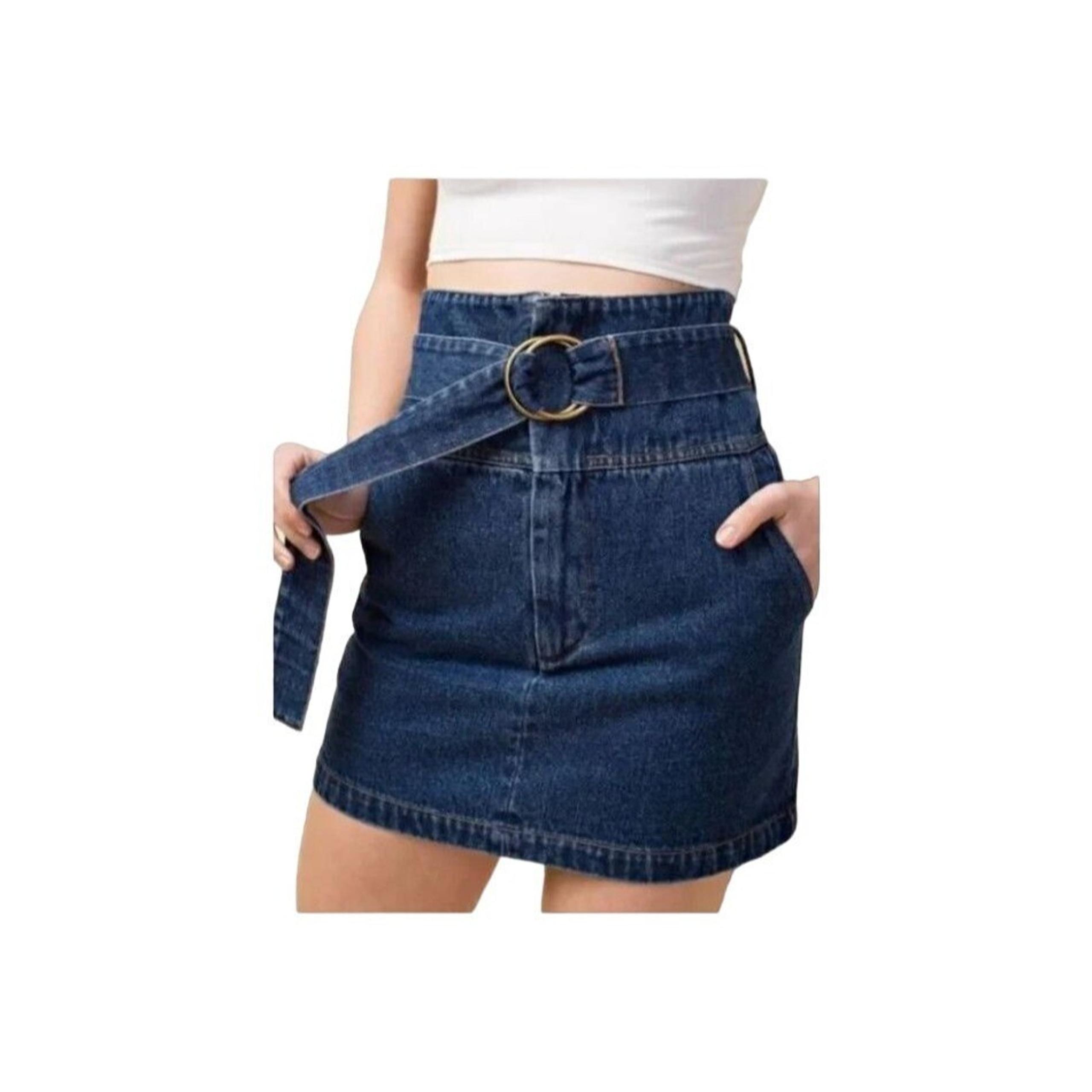HONEY PUNCH Size Medium High Waist Belted Denim Skirt O-Ring Denim Dark Wash