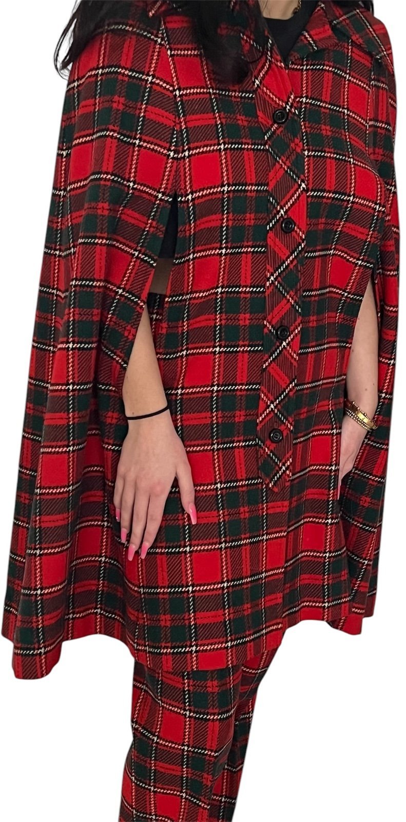 Vtg Pendleton Red Auth Chisholm Scottish Tartan Plaid Wool Cape Pants 1960s Sz S